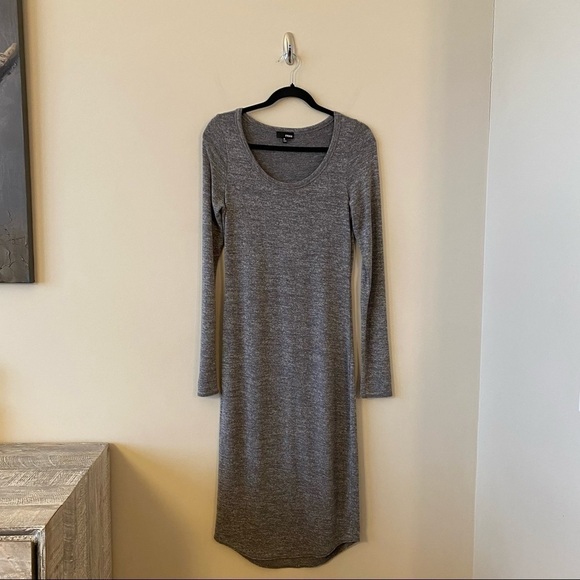 Aritzia-Ardant Heather Grey Bodycon Midi Long Sleeve Dress (Size:Medium) - Picture 2 of 12